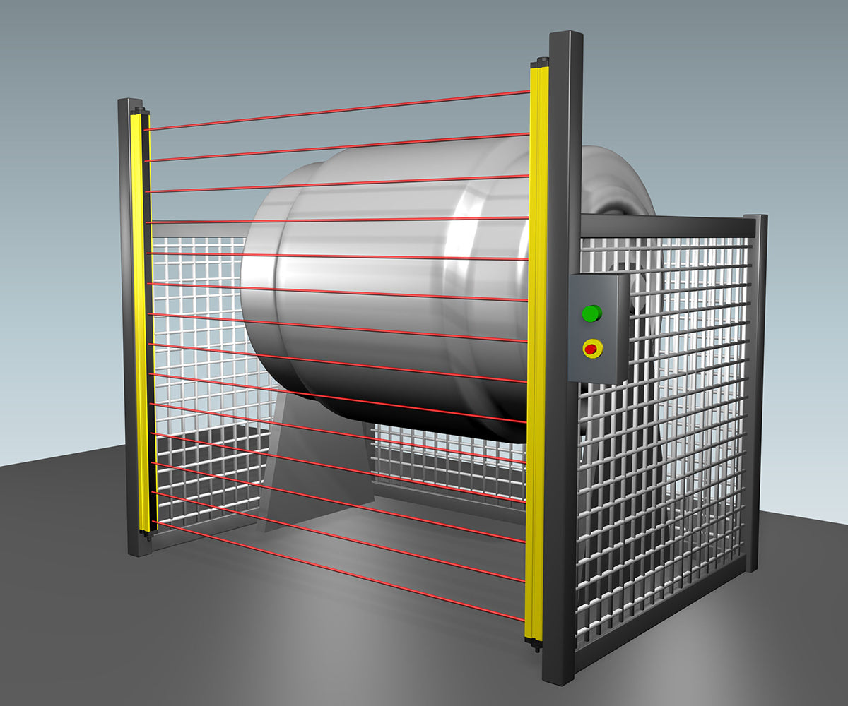 Safety light curtains protect operators from hot/caustic chemicals during operation of degreasing tanks