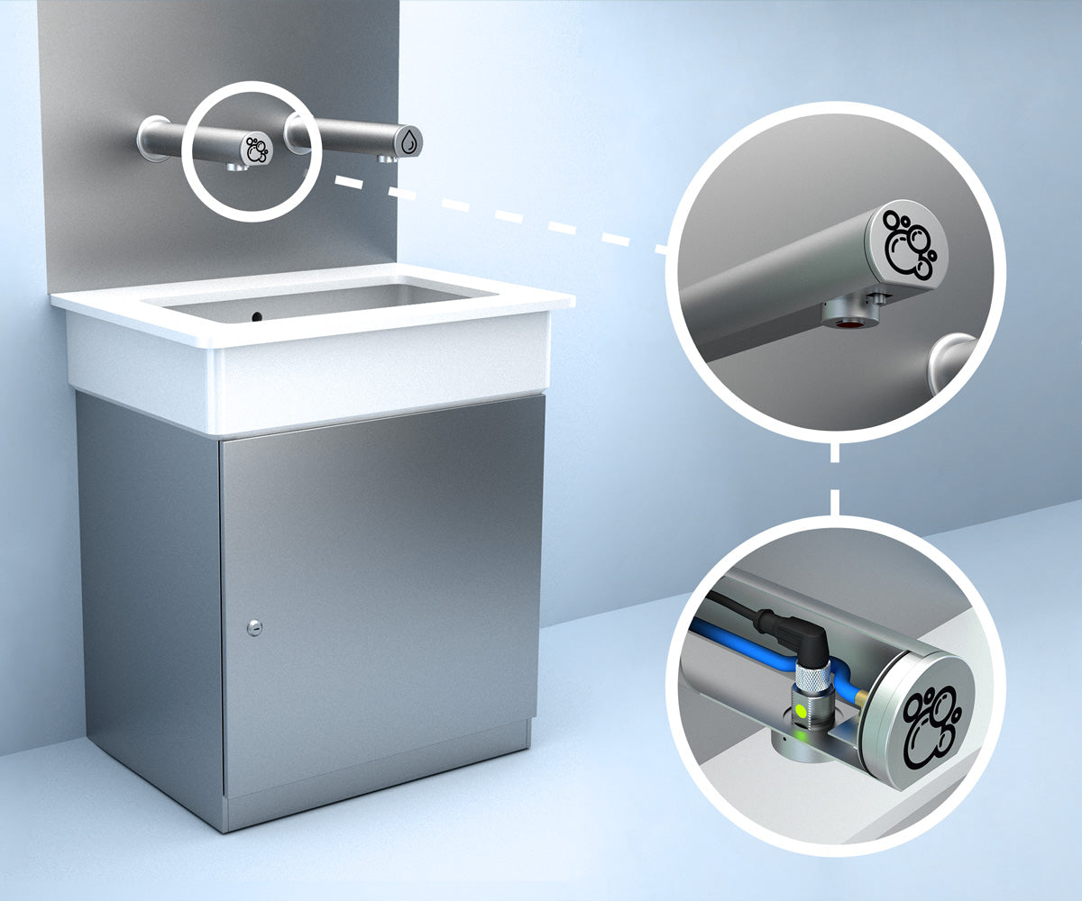 Compact Dual-Mode Photoelectric Sensors Save Space and Cut Cost in Non-Contact Hand-Sanitization Equipment